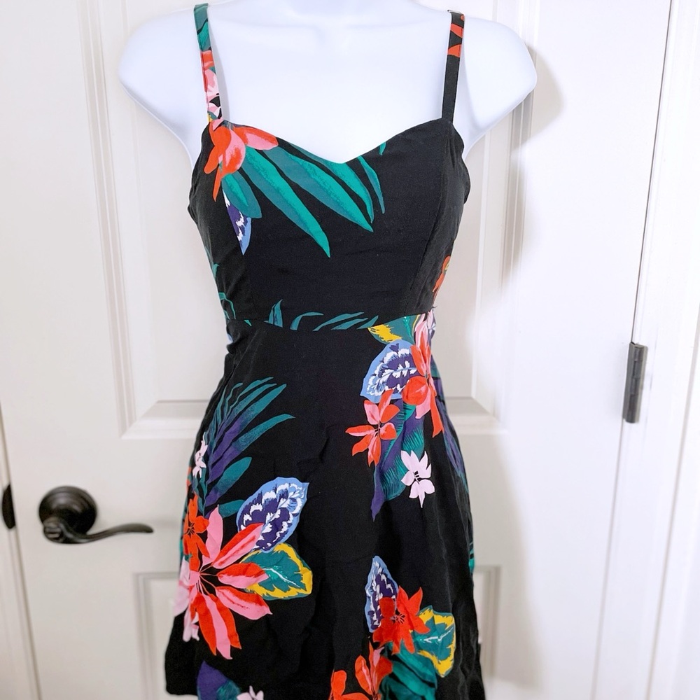 Old Navy Fit-and-Flare Black Floral Print Cami Dress